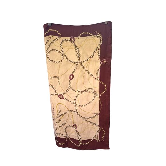 Vintage Large Square Scarf Babushka Headwrap String of Pearls Classic - Picture 4 of 5